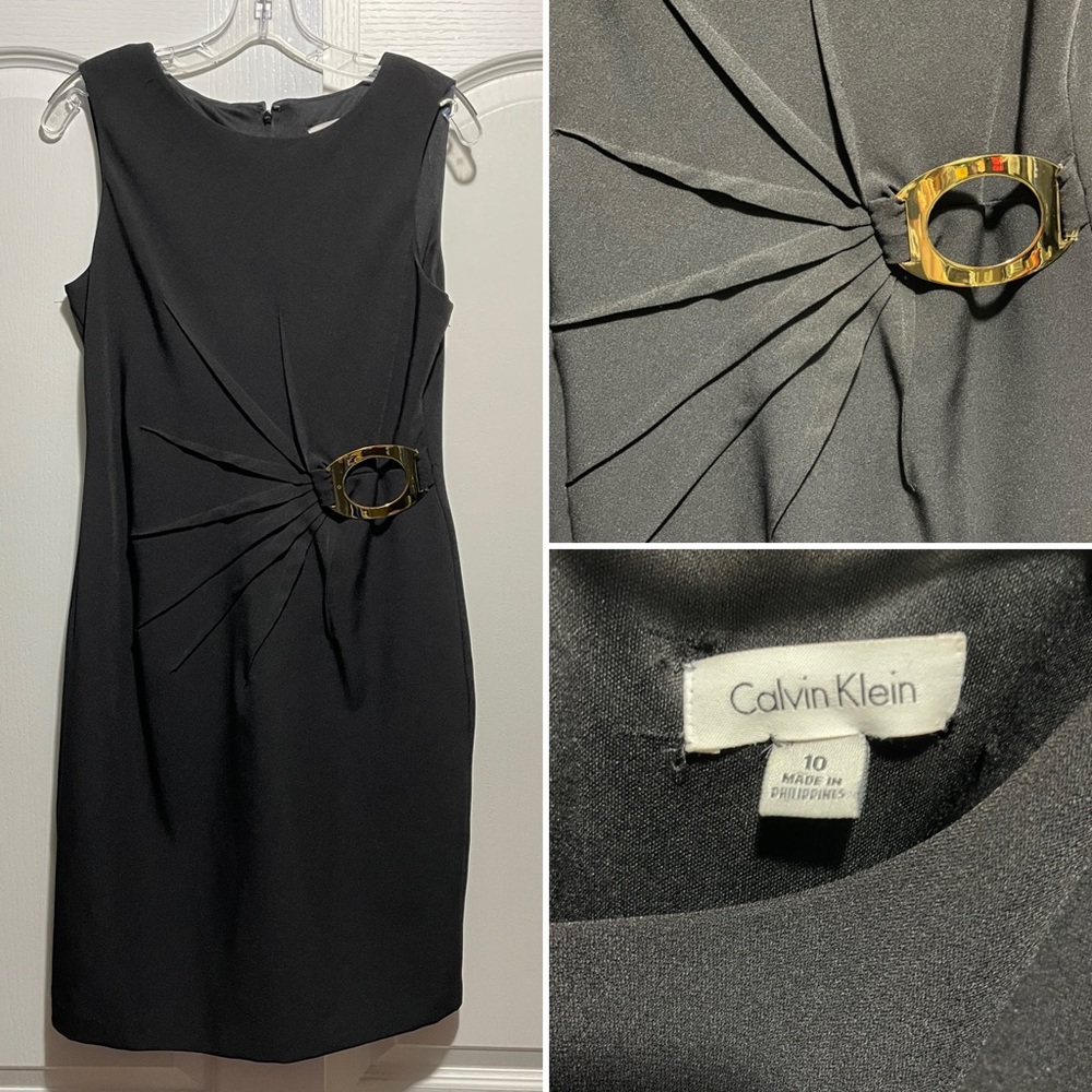 Calvin Klein Faux Wrap Style Tank Dress Gold Hardware. Built In Slip. Size 10